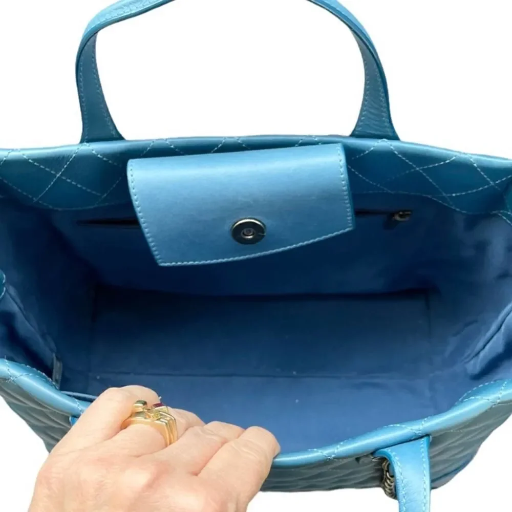 Chanel Easy Shopping Quilted Lambskin Handbag Blue